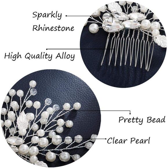 Pearl Wedding Hair Comb Crystal Bridal Hair Accessories for Brides Bridesmaids - Picture 5 of 6